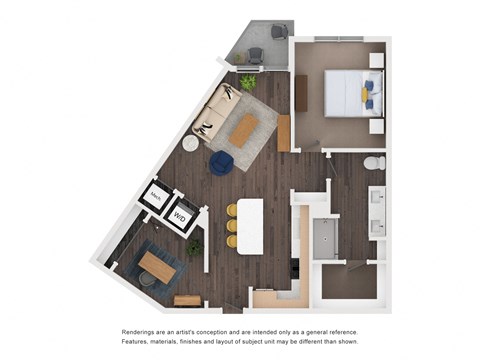 Floor plan for 1 bed, 1 bath, 904 sqft